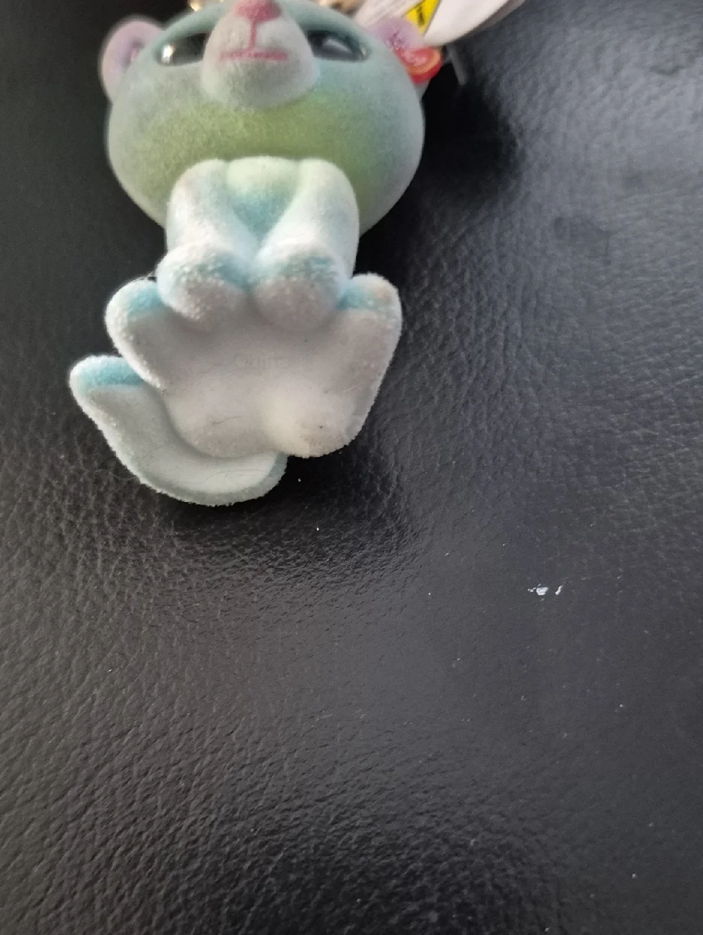 Ty Flocked Cat Keychain in Pastel Blue with Pink Tassel